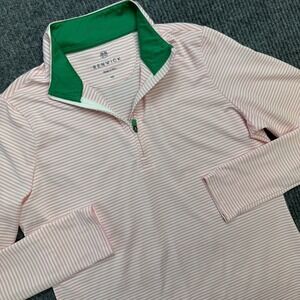 Renwick Shirt Womens Medium Pink White Striped 1/4 Zip Performance Top Golf